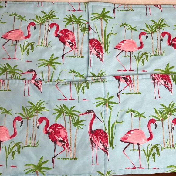 Handmade Flamingo Placemats Napkins Set 4 Aqua Blue Pink Novelty Fun Dining - Picture 3 of 9